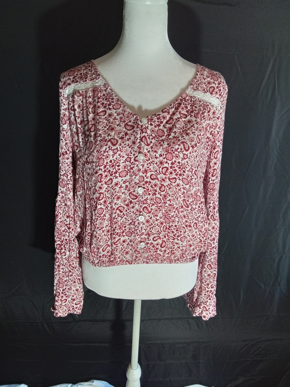 Hollister Red Floral V-Neck Long Sleeve Top